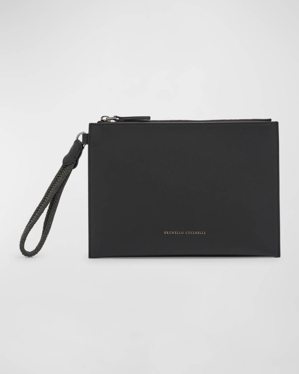 Monili Zip Leather Pouch Wristlet